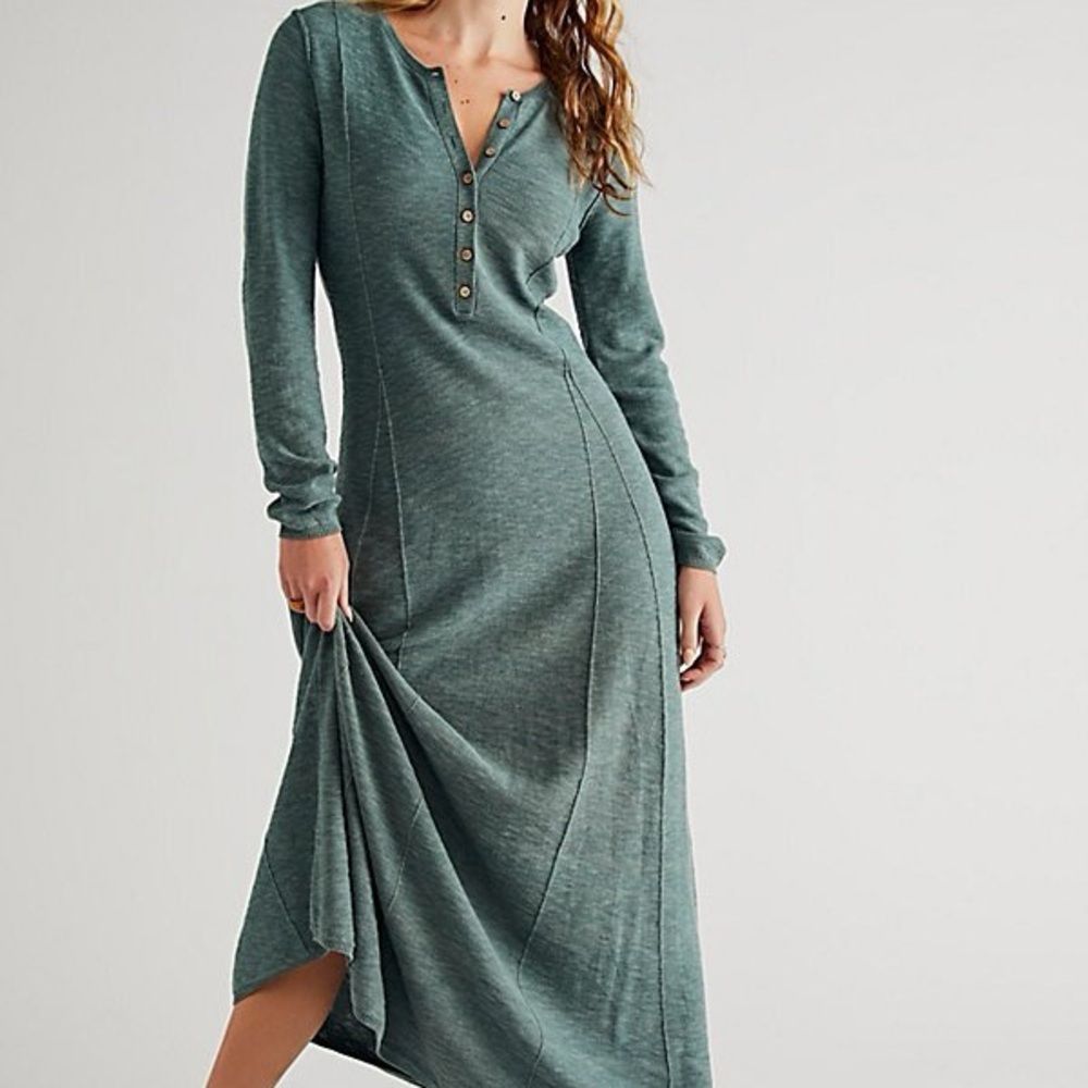Free People El Topo Sweater Maxi Dress Medium Jaded Green